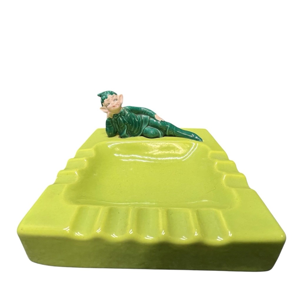 Vintage Reclining Pixie Elf Ashtray Trinket Dish Ceramic Soap Dish